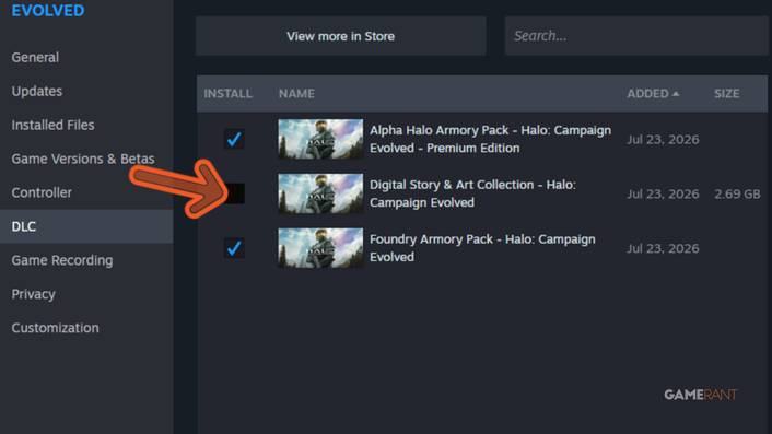 Steam library showing Halo Campaign Evolved and DLC menu