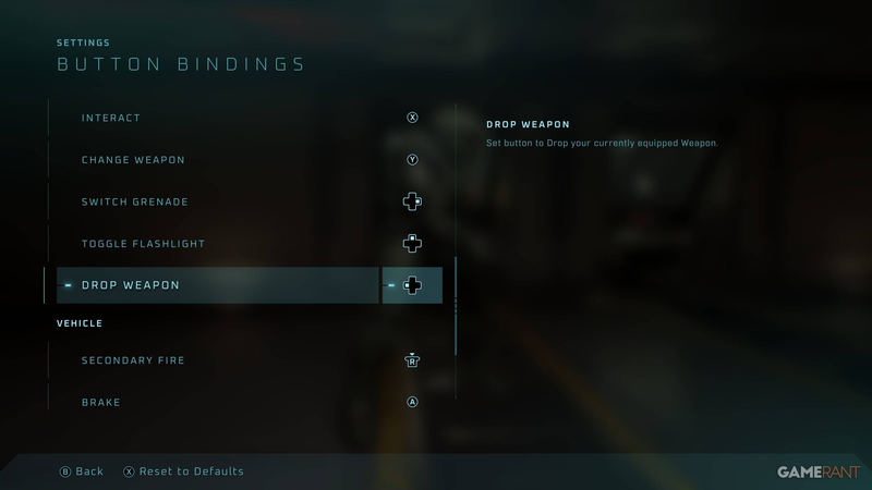 Controller settings screenshot showing rebinding Drop Weapon to Left D-Pad