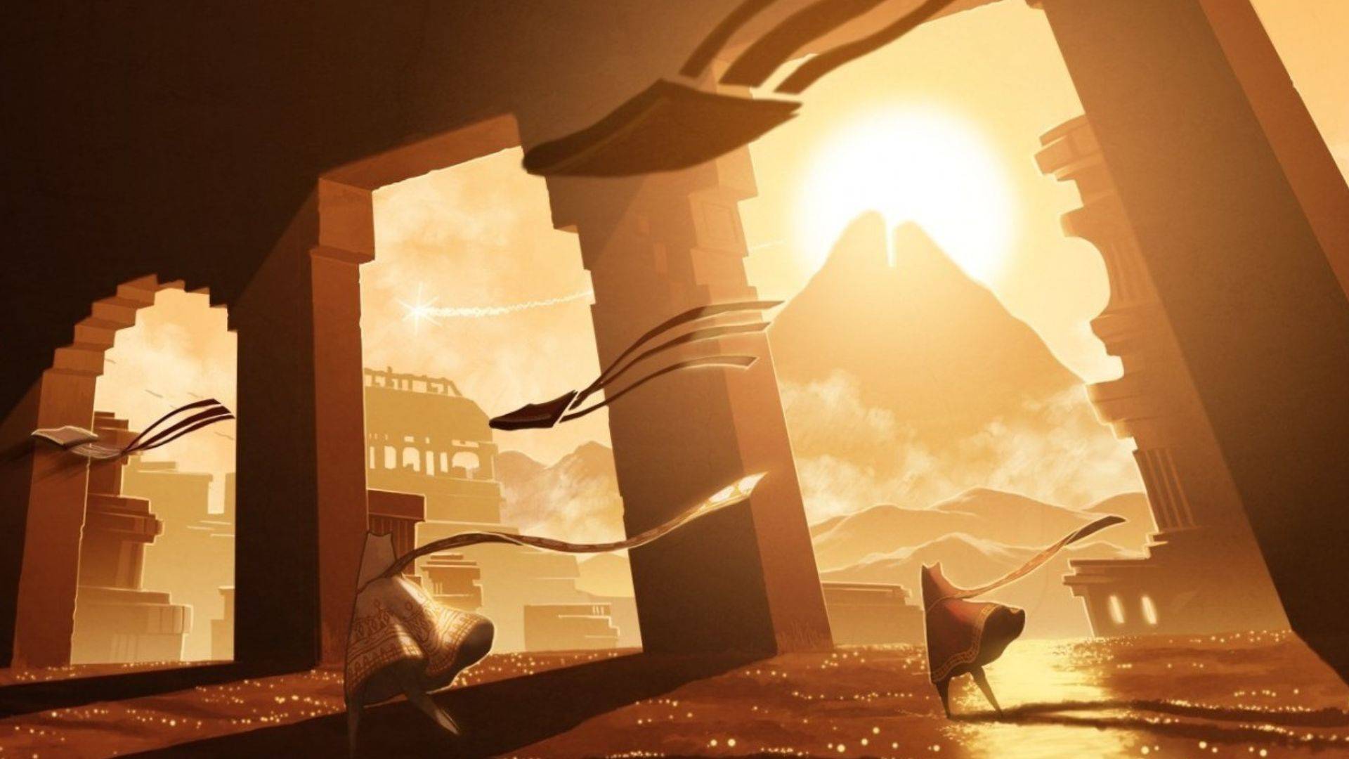 Journey scene with robes and sand dunes