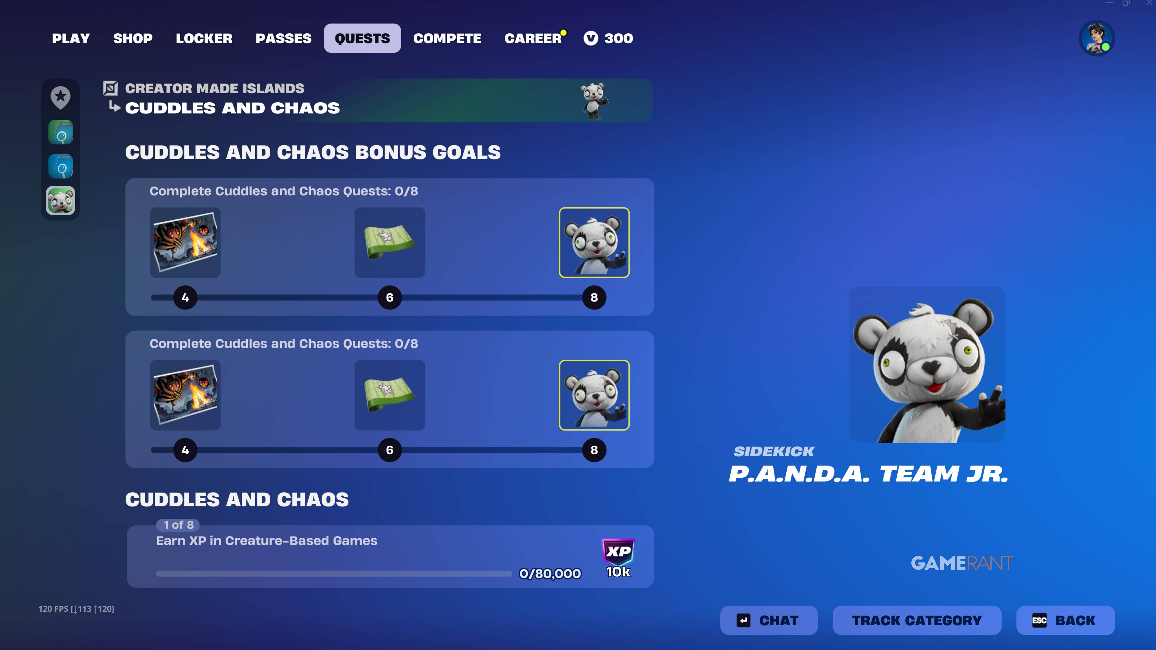 Fortnite Cuddles and Chaos quest menu