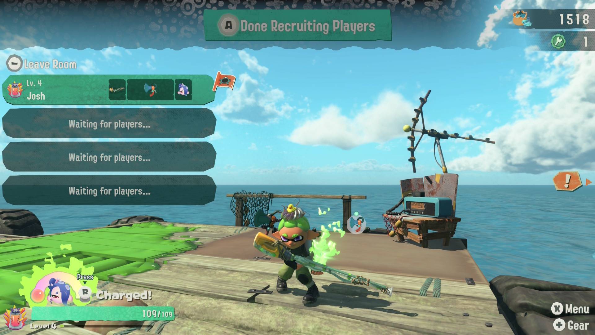 Splatoon Raiders multiplayer radio interface on the ship base