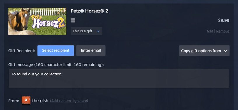 Steam purchase flow for gifting a game