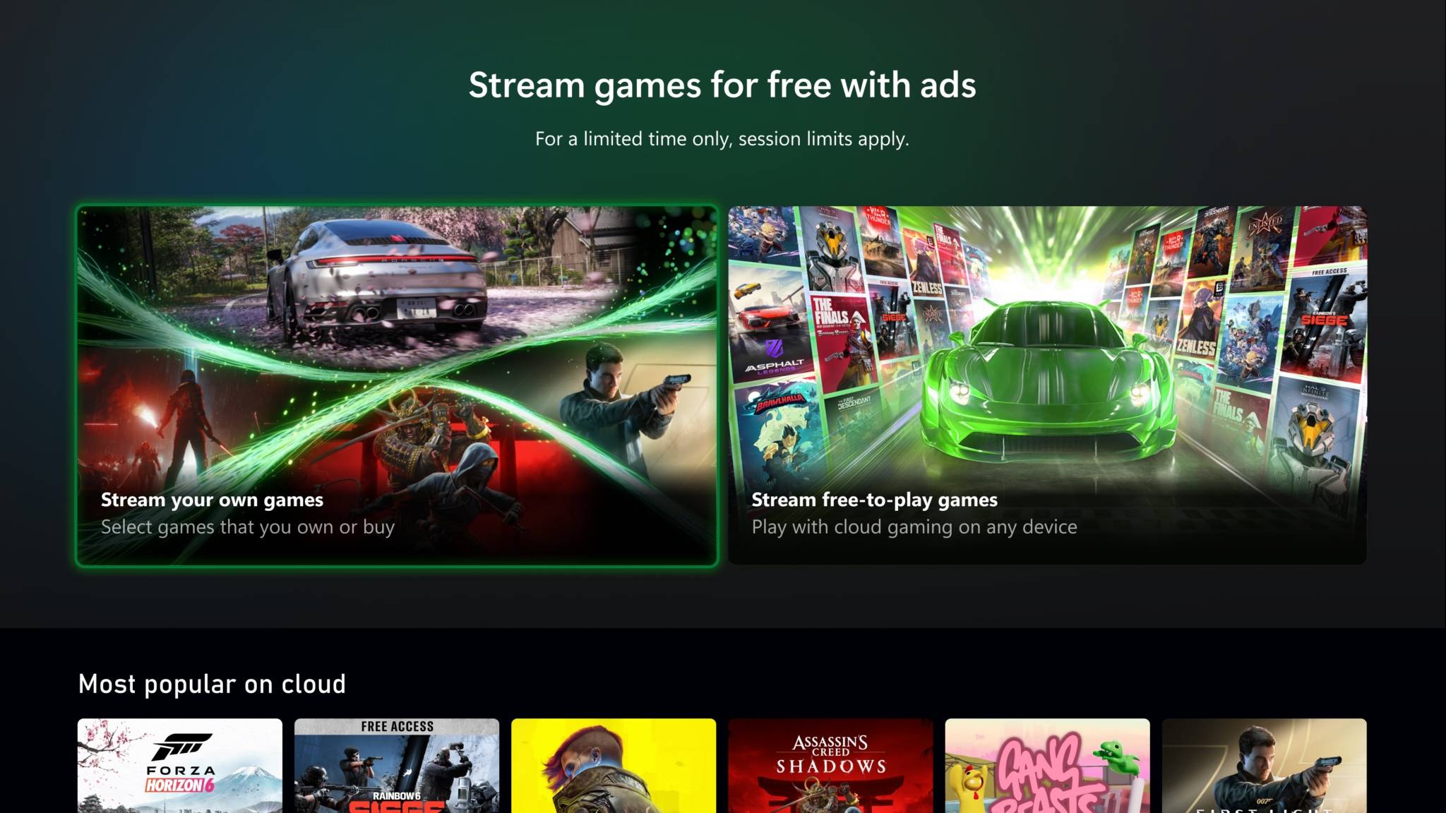 Xbox streaming on a phone showing ad-supported free streaming option