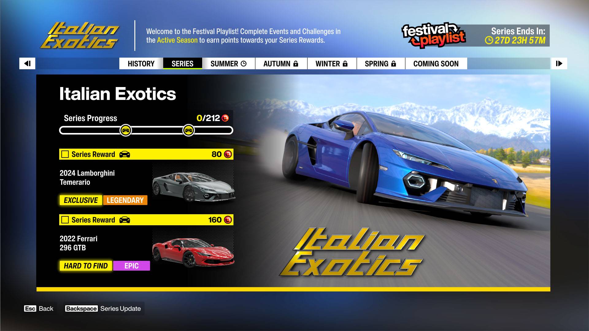 Italian Exotics series rewards